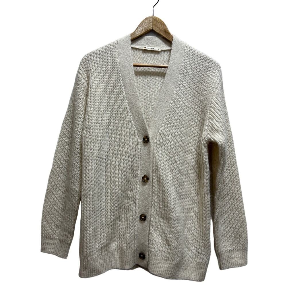 Marine Layer Nova Crop Alpaca Wool Blend Cardigan Sweater S Cream Button Front